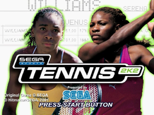 Tennis 2K2 title screen for Sega Dreamcast